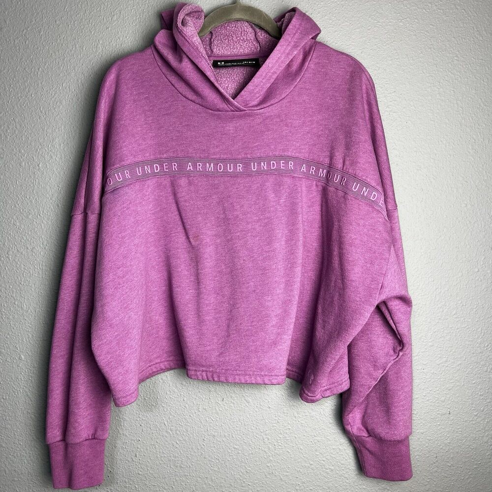Under Armour UA Taped Fleece Crop Hoodie Womens Size L Purple Athleisure Lounge